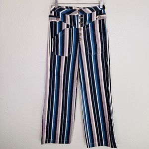 Current Elliott Jeans Womens 26 Stripe Wide Leg Retro Pants Button Fly High Rise